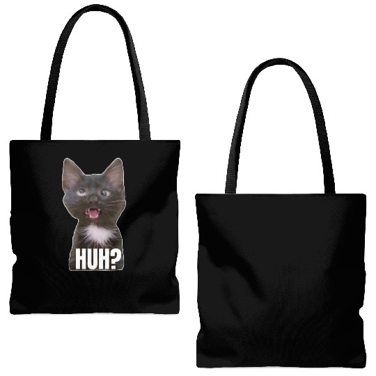 Funny Cross Eyed Cat Meme Huh Funny Cat Tote Bags (AOP)