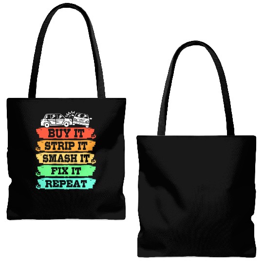 Buy It Smash It Fix It Repeat Demolition Derby Tote Bags (AOP)