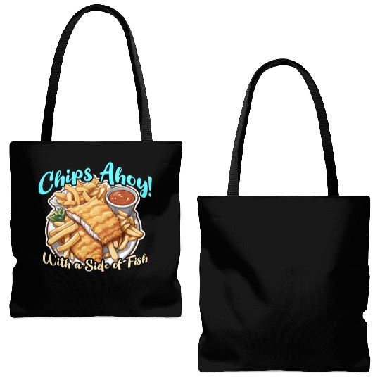 Fish And Chips Chips Ahoy With A British Cuisine Tote Bags (AOP)