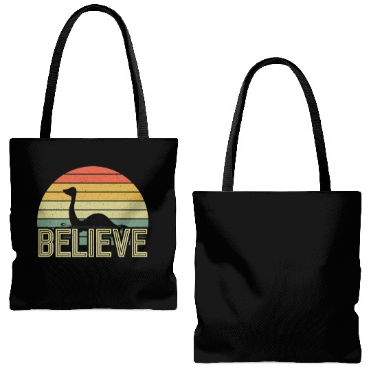 Believe Nessie Loch Ness Cryptid Retro Vintage Tote Bags (AOP)