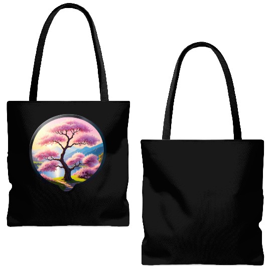 Blooming Cherry Blossom by Riverbank Tote Bags (AOP)