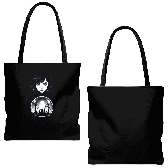 Witchy Woman Gazing into a Crystal Ball Tote Bags (AOP)