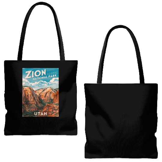 Vintage Travel Zion National Park Utah Landscape Tote Bags (AOP)
