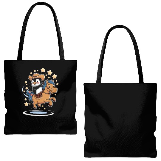 Adorable Penguin Cowboy Riding a Magical Pony Tote Bags (AOP)