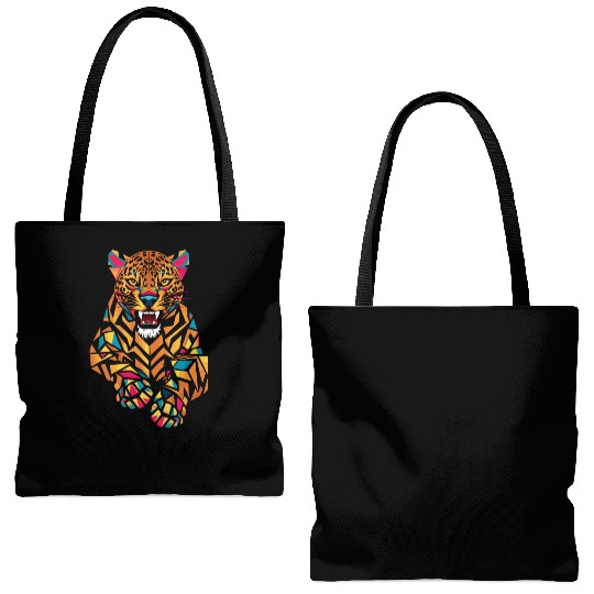 Colorful Geometric Jaguar Illustration Tote Bags (AOP)