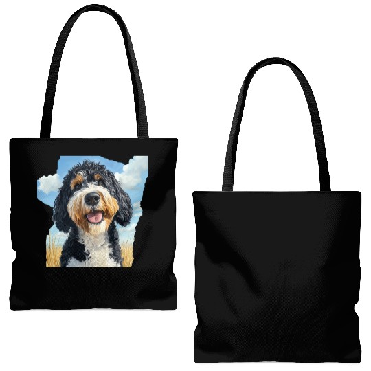 Bernedoodle Field Nature Bernedoodle Watercolor Tote Bags (AOP)