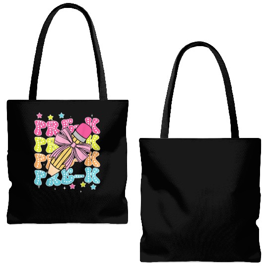 Pre K Teacher Pencil Coquette Bow Back To School K Tote Bags (AOP)