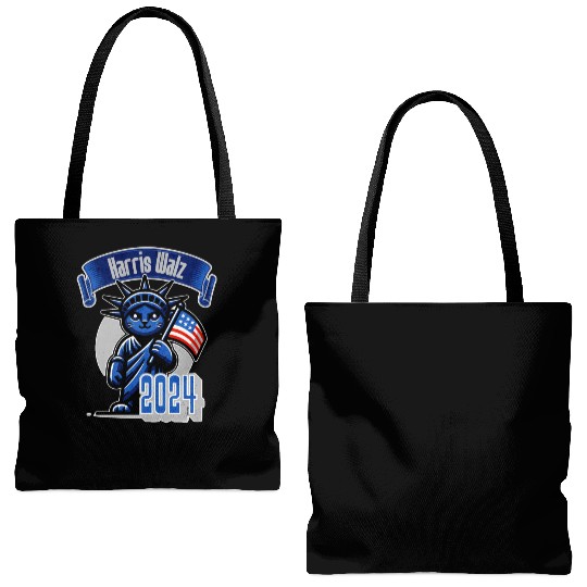 Cat Lady Harris Walz Statue of Liberty 2024 Tote Bags (AOP)