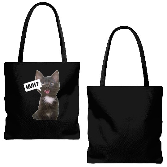 Funny Cross Eyed Cat Meme Huh Funny Cat Tote Bags (AOP)