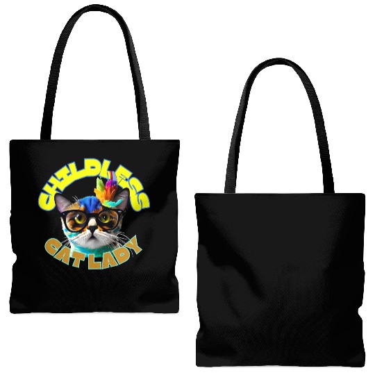 Colorful Cat with Glasses - Childless Cat Lady Tote Bags (AOP)
