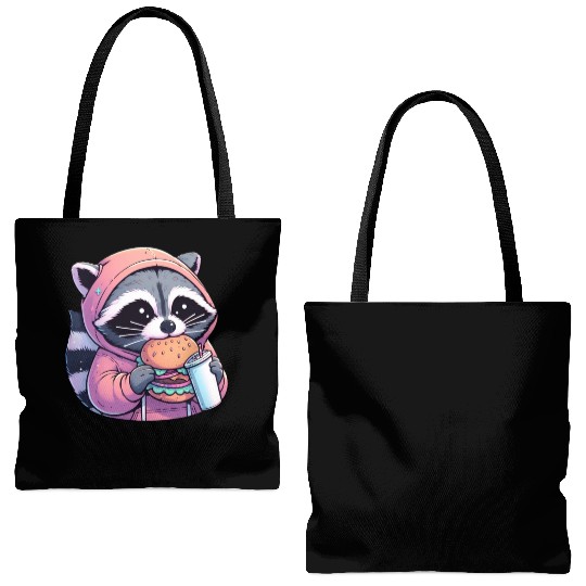 Trash Panda - Raccoon eating fast food Tote Bags (AOP)