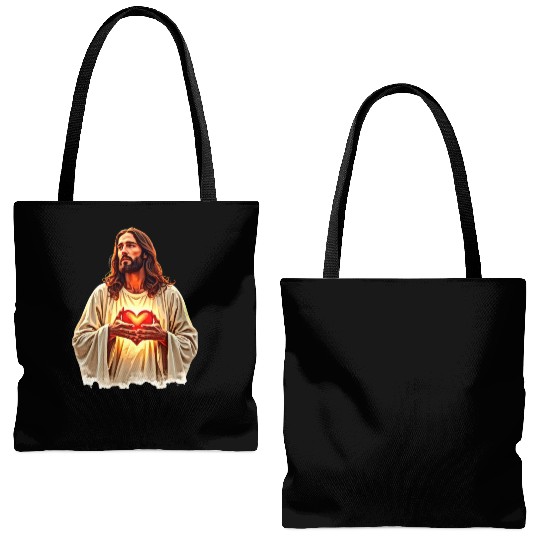 Portrait of Man Holding Red Heart Tote Bags (AOP)