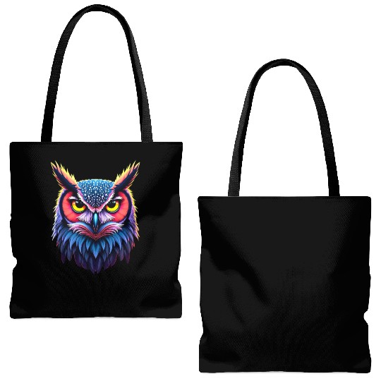 The Owl s look in neon art Tote Bags (AOP)
