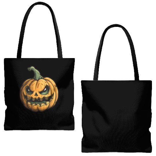 Grinning Green Stem Jack-O-Lantern Tote Bags (AOP)