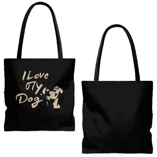 I Love My Dog - Brown Design on Black Tote Bags (AOP)