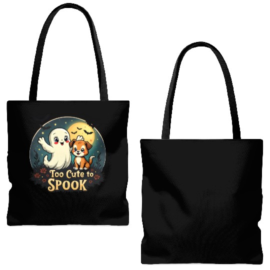 Too Cute To Spook Puppy And Ghost Tote Bags (AOP)