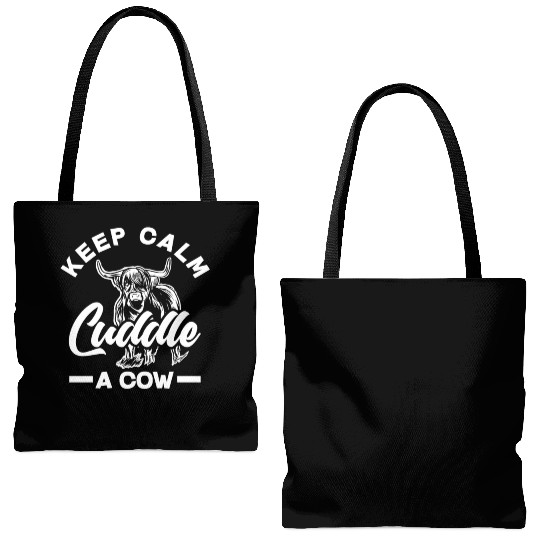 Keep Calm Cuddle A Highland Cow Tote Bags (AOP)