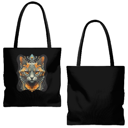 Elegant stylish black and gold cat face Tote Bags (AOP)