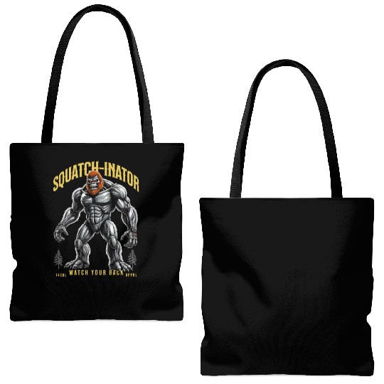 Retro Bigfoot Design, Sasquatch Robot Graphic Tote Bags (AOP)