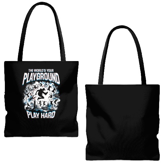 Parkour The World's Your Playground Play Hard Tote Bags (AOP)