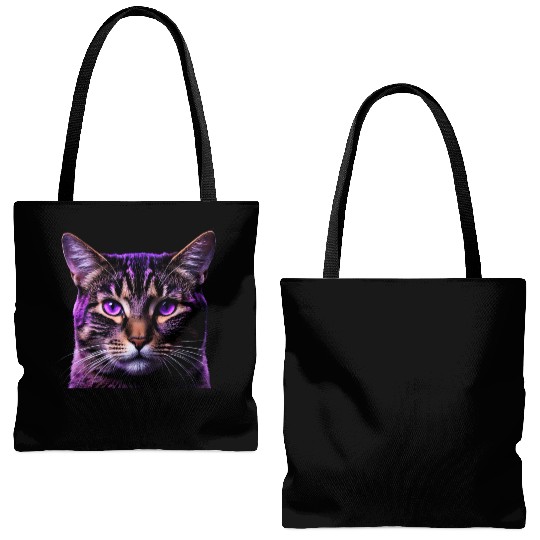 Vivid Lilac-Eyed Tabby Cat Portrait Tote Bags (AOP)