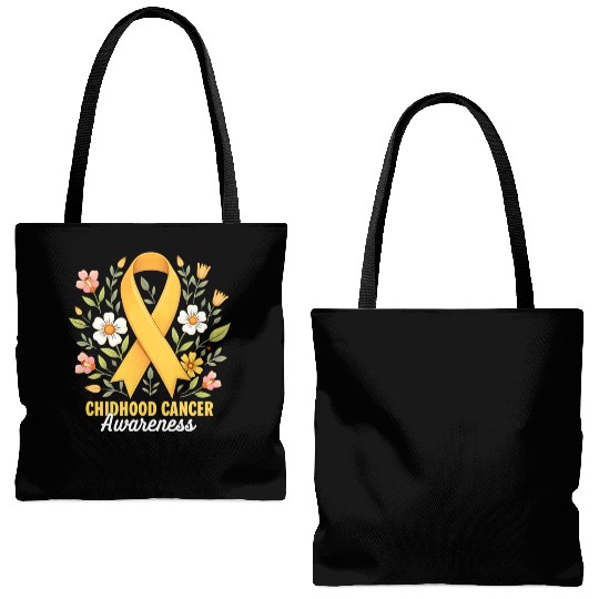 Childhood Cancer Awareness Hippie Flower Ribbon Tote Bags (AOP)