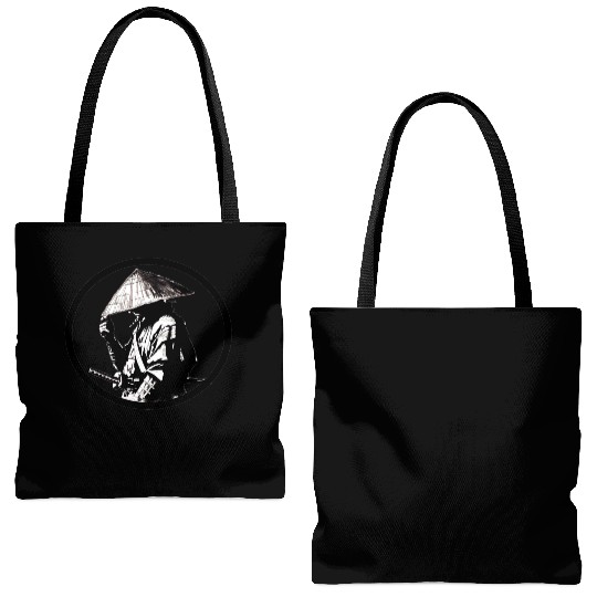 Samurai with Umbrella Ink Illustration Tote Bags (AOP)
