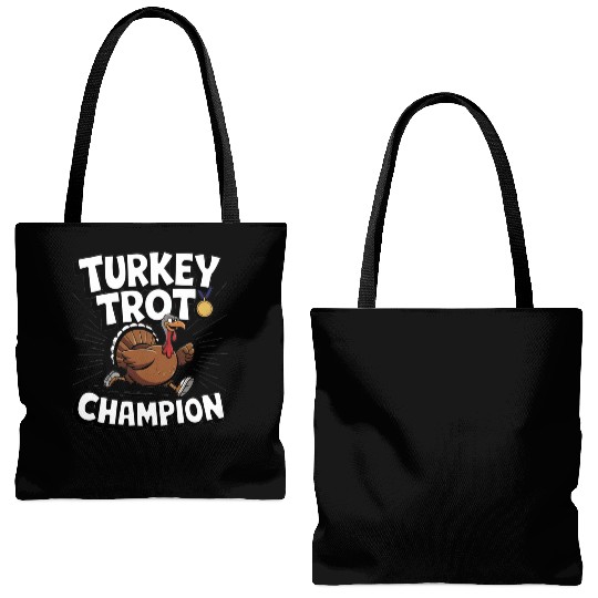 Funny Turkey Trot Running Thanksgiving Champion Tote Bags (AOP)
