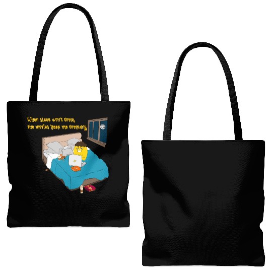 When sleep won t come the movies keep me company Tote Bags (AOP)