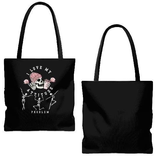 I Love My Attitude Problem Funny Dancing Skeleton Tote Bags (AOP)