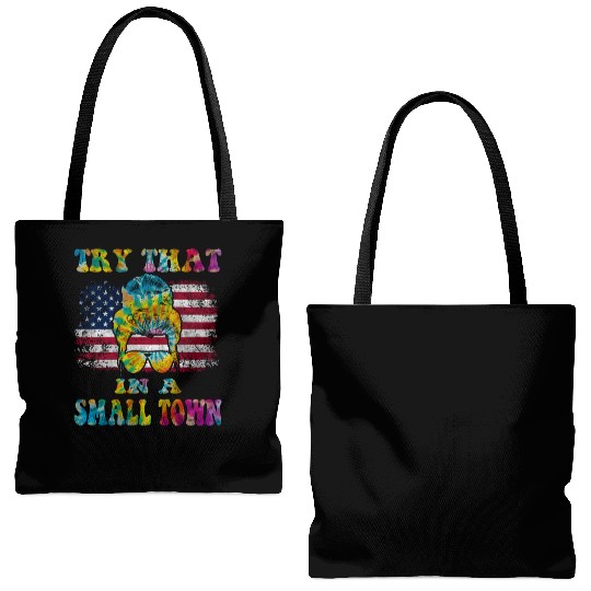 Try That In a Small Town US Flag Girl Tote Bags (AOP)