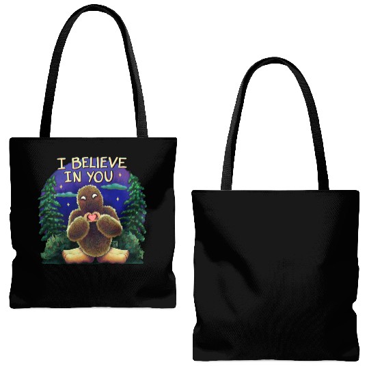 Bigfoot cryptid believe in you Tote Bags (AOP)