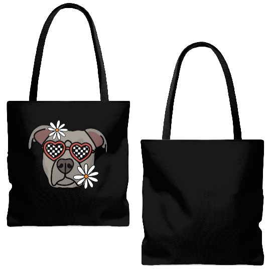 Pitbull Grey Retro Dog Tote Bags (AOP)