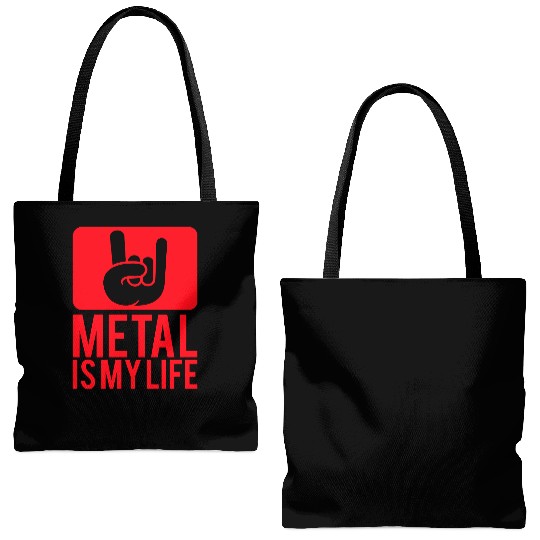 Heavy Metal Is My Life Hard Rock Music Text Quote Tote Bags (AOP)