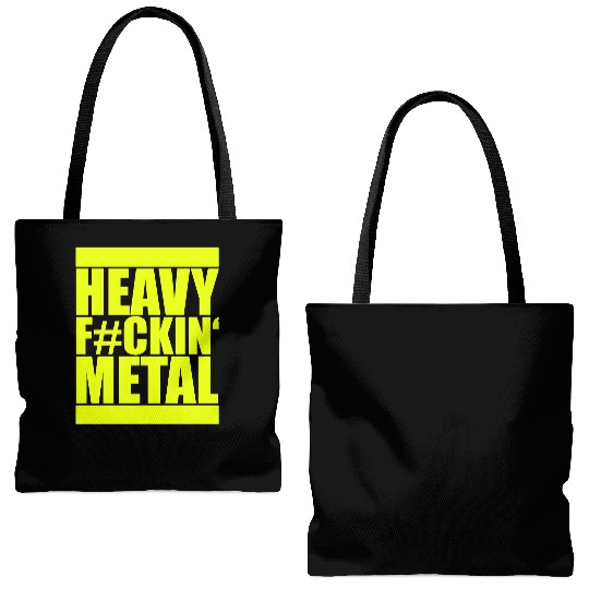 Heavy F#ckin' Metal Hard Rock Fun Music Text Quote Tote Bags (AOP)