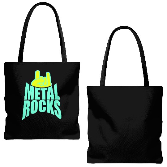 Heavy Metal Rocks Hard Rock Music Text Quote Logo Tote Bags (AOP)