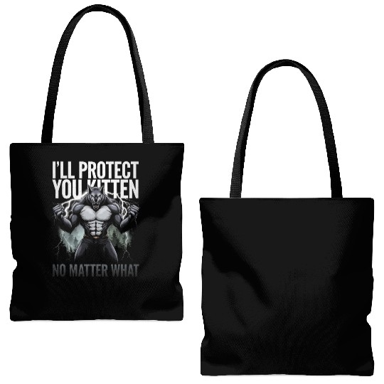 I'll Protect You Kitten Alpha Wolf Tote Bags (AOP)