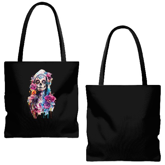 Santa Muerte Saint Mexican Folklore Dead Skull Tote Bags (AOP)