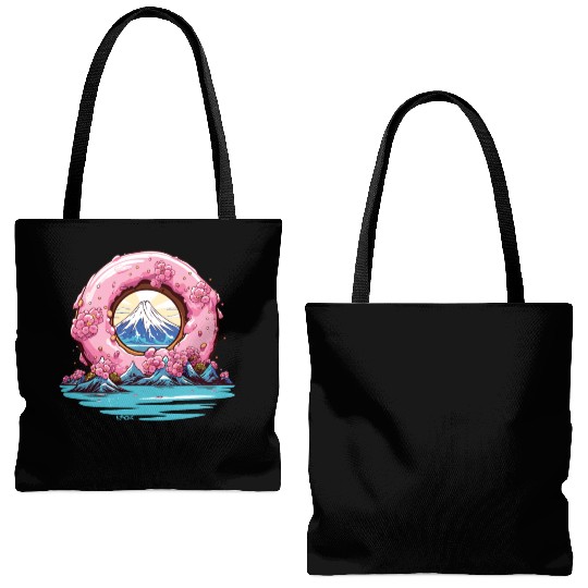 Japan Sakura Blossom Mount Fuji Donut Tote Bags (AOP)