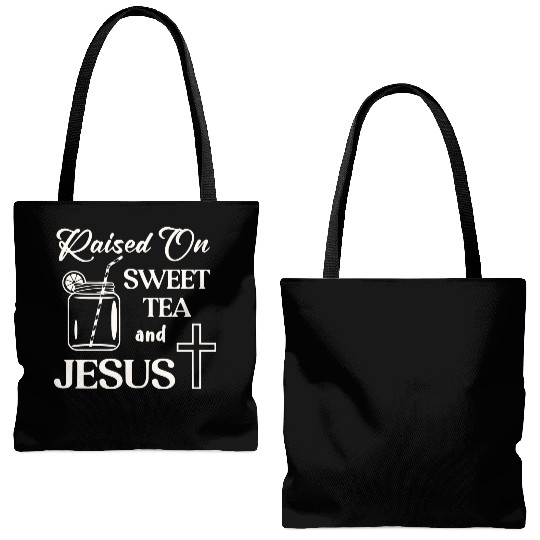 Raised On Sweet Tea And Jesus LIKE US ON FACEBOOK Tote Bags (AOP)