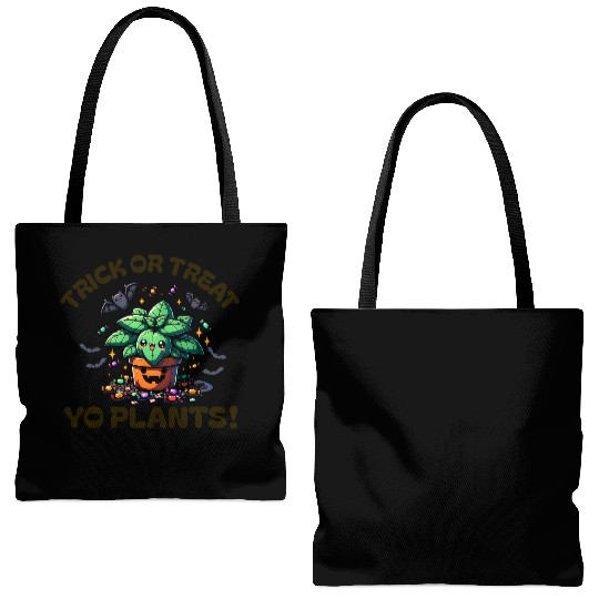 Trick Or Treat Yo Plants Funny Halloween Plant Tote Bags (AOP)