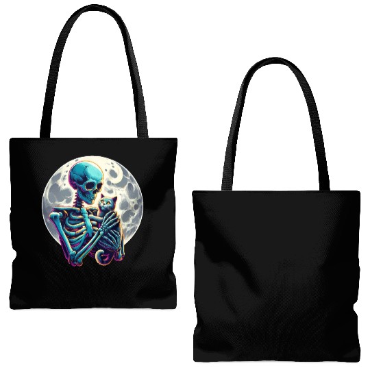 Skeleton Cute Cat Skull Kitty Halloween Tote Bags (AOP)