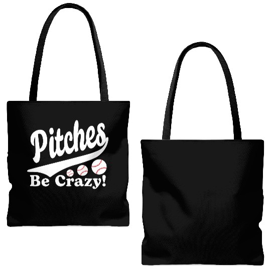 Pitches Be Crazy Funny Saying Baseball Tote Bags (AOP)