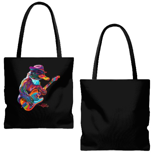 Platypus Mammal Guitar Cowboy Hat Popart Tote Bags (AOP)