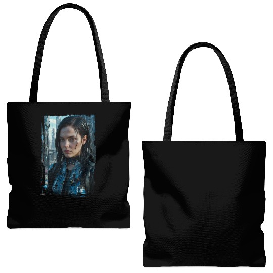 Portrait of a sci-fi cyberpunk girl Tote Bags (AOP)
