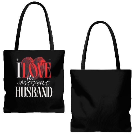 I Love My Awesome Husband Unique Wife Red Heart Tote Bags (AOP)