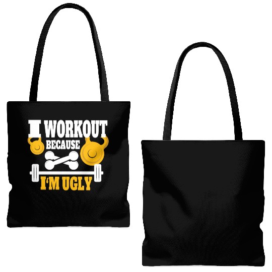 I Workout Because I'm Ugly - Funny Saying Gym Tote Bags (AOP)