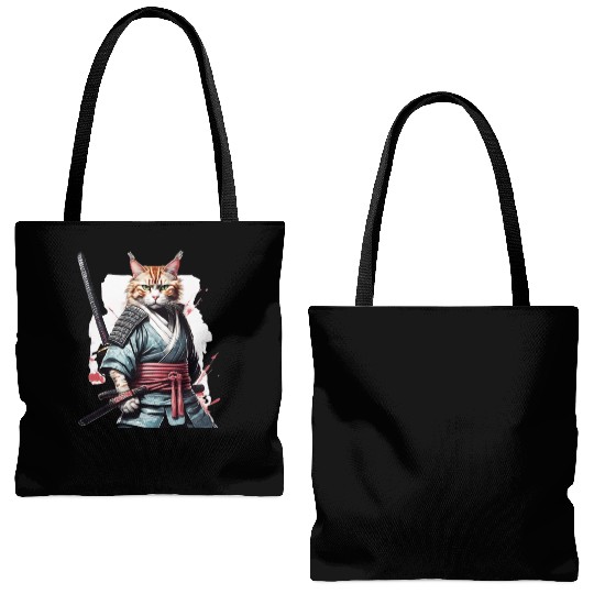 Fearless Samurai Cat Tote Bags (AOP)