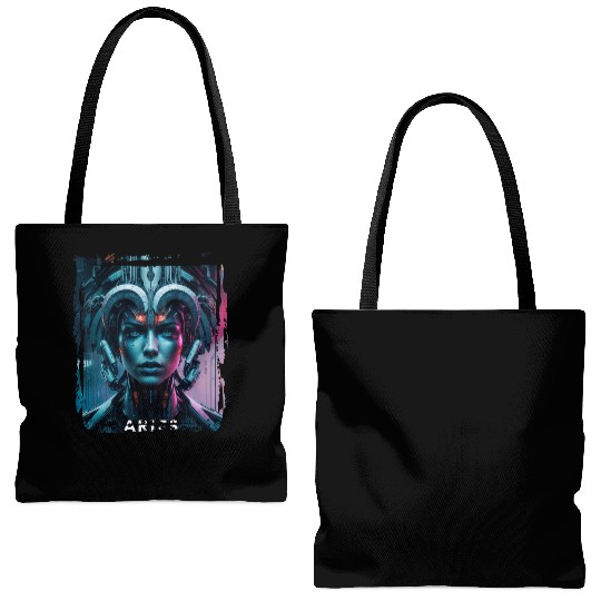 Zodiac sign Aries in cyberpunk era Future Tote Bags (AOP)