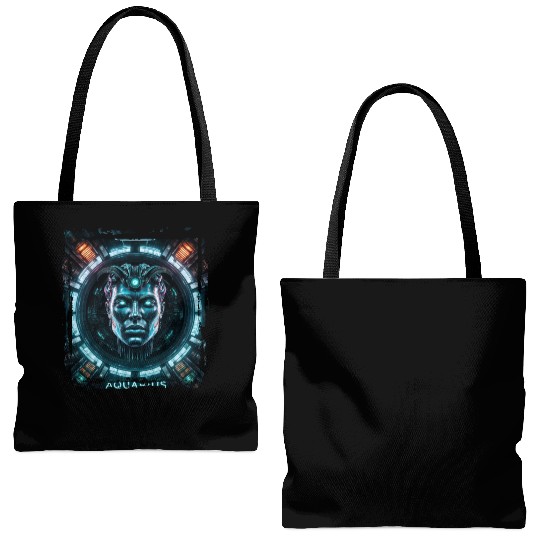 Zodiac sign Aquarius in cyberpunk era Future Tote Bags (AOP)